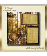 3 Deer in the Woods Scrapbook Page -1 Buck, 1 Doe, 1 Fawn - Fall Background - £11.79 GBP