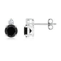 ANGARA 0.77 Ct Round Black Onyx Stud Earrings with Diamond in Silver (AAA, 5mm) - $265.05