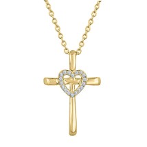 14K Yellow Gold Plated Silver Accent Round Moissanite Cross Pendant Christmas - $40.00