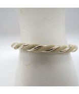 Rope Bracelet Silver Tone Twisted Metal Cuff Mesh Detail Solid Ends - $19.80