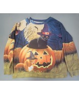Womens 2XL Pullover Sweatshirt Halloween Black Cat Pumpkin Long Sleeve A... - £17.13 GBP