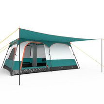 8-10 Person Camping Tent with Double Rooms and 2 Doors-Green - $174.00