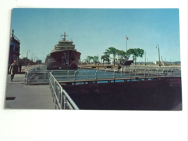 Vintage Sault Ste. Marie, Michigan Freighter Ship in Lock at High Water Level - £4.92 GBP