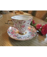VTG CLARENCE BONE CHINA TEACUP &amp; SAUCER SET ROSE CHINTZ ENGLAND  - $19.75