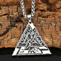 Viking Yggdrasil Valknut Necklace Stainless Steel Norse Tree of Life Pendant - £21.49 GBP