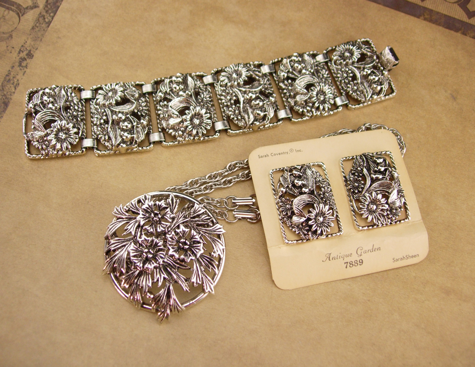 Primary image for Vintage Chunky Silver bracelet set - sarah coventry earrings - Judy Lee brooch n
