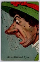 Ugly Woman Little Diamond Eyes With Polka Dot Hat Face Net Art Postcard G39 - $9.95