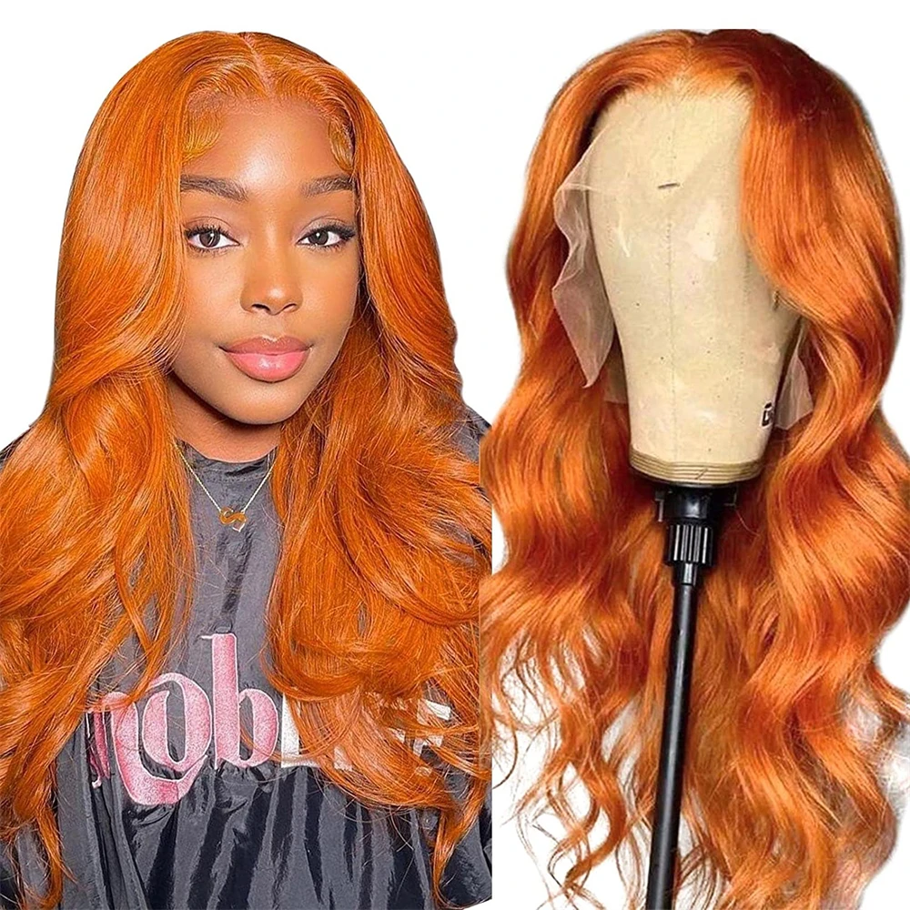 Ginger Orange Lace Wigs Synthetic Body Wave 13x4 Transparent Lace Wig 99J Blonde - £35.02 GBP+