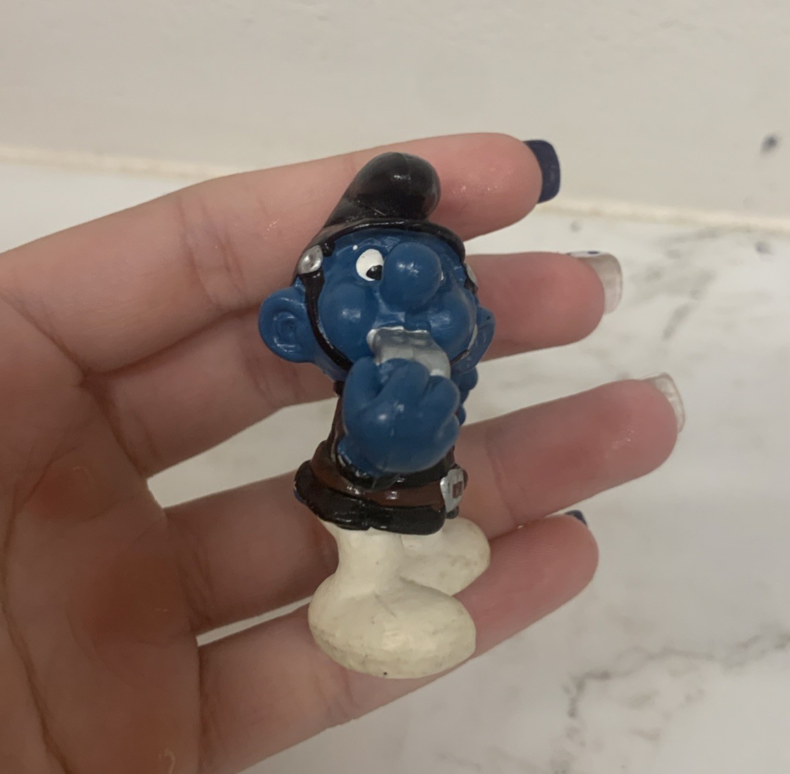 Vtg Smurf Police Man with Baton and Whistle Cop 1981 Schleich PVC Figure Item image 5