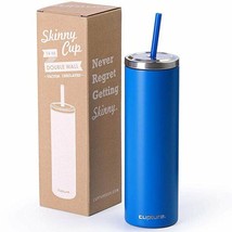 Cupture Skinny Cup 16 oz. Double Wall Insulated Stainless Steel Tumbler ~ Blue - £20.90 GBP