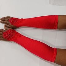 Sexy Women's Nylon Spandex Blend Fingerless Stretch Red Gloves - One Size image 2