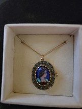 French 14K Yellow Gold Enamel Turquoise Portrait Locket Pendant Necklace Vintage - £2,495.09 GBP