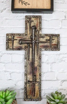 Rustic Western Spike Nails Layered Wall Cross With Nailhead Borders Cruc... - $25.99