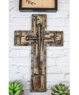 Rustic Western Spike Nails Layered Wall Cross With Nailhead Borders Cruc... - $35.62 CAD