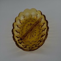 Vintage INDIANA GLASS AMBER 5x7&quot; Thumb Print Oval Divided Candy, Nut Dish - $297.31 MXN