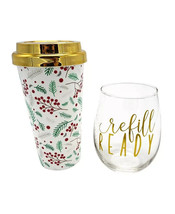 Tmd Holdings Holly Berry Acrylic Travel Mug And Wine Glass Set, 2 Piece, New - £14.45 GBP