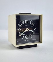 Mid Century Wedgefield Cube Wind-Up Alarm Clock W. Germany Black &amp; White Pop Era - £31.64 GBP