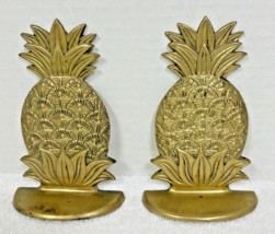 Vintage Pair Brass Tropical Pineapple Figural Fruit Bookends 6 1/4" Tall - $34.16