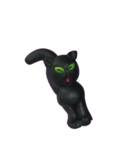 Vtg Black Small Cat Green Eyes Mouth Open Yawning Clay? Brooch Costume Jewelry - £7.03 GBP