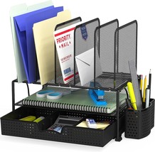 A Black Simplehouseware Mesh Desk Organizer With A Sliding Drawer, A Double - $32.93