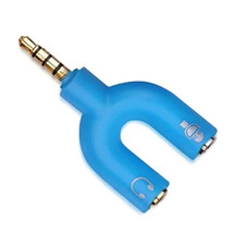 U Shape 3.5mm Headphone &amp; Mic Audio Splitter Jack Blue - £6.03 GBP