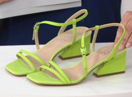 New Womens 6 M Sandals Shoes Franco Sarto Lime Green Angled Heels Strappy 2.5 - £34.11 GBP