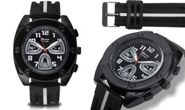 NEW Geneva Platinum 2667 Men&#39;s Flux Collection Black/White Silicone Large Watch - £14.69 GBP