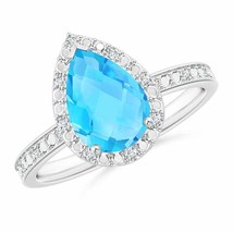 ANGARA 2.38 Ct Prong-Set Pear Swiss Blue Topaz Ring with Beaded Halo in 14K Gold - $899.10