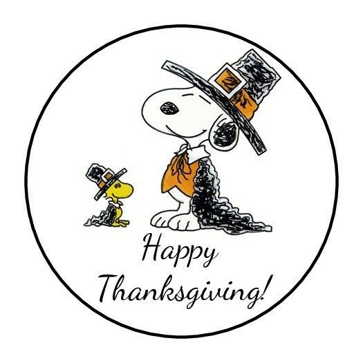 30 Happy Thanksgiving Envelope Seals Labels Stickers 1.5" Round Snoopy Woodstock