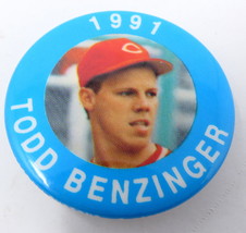 Todd Benzinger 1991 Pin Back Button Lapel Hat MLB Baseball Sports US Sel... - $7.91