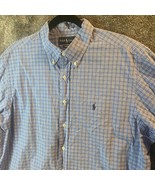 Ralph Lauren Dress Shirt Mens 17.5 36/37 Blue Plaid Classic Fit Button U... - £10.97 GBP