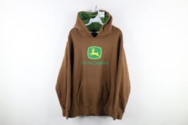 Vintage 90s John Deere Mens Size Medium Faded Spell Out Hoodie Sweatshirt Brown - £46.89 GBP