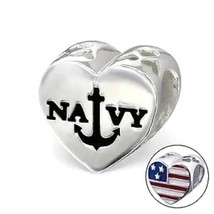 Navy Anchor Charm Sailor 925S Sterling Bead American Flag Fits European Bracelet - £15.24 GBP
