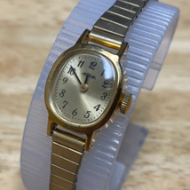 Vintage Acqua Timex Lady Gold Tone Stretch Barrel Hand-Winding Mechanical Watch - £12.10 GBP