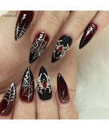 Halloween 3D Metal Spider Designs Almond Black Red Press on Nails - €10,45 EUR