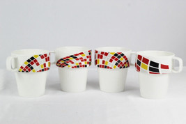 S/4 Stackable Lot of 4 Tea Coffee Chocolate Mugs Cups Geometric Pattern 6&quot; - $39.59