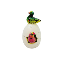 Cracked Egg Clay Pottery Bird Green Duck Pink Parrot Hand Painted Signed... - $27.72