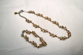 Vintage Yellow Rhinestone Leaf Necklace &amp; Bracelet Set K253 - $48.51