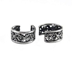 Sterling Silver Flowers and Leaves Band Ear Cuff Earring, One Piece - $8.99