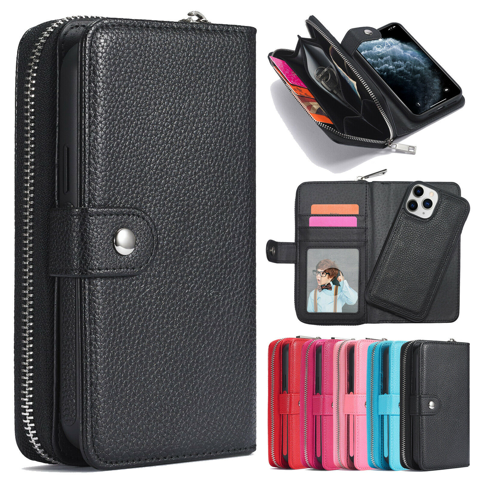 Retro Leather Zipper Card Wallet Purse Case Cover For iPhone 12 Mini/12 Pro/Max