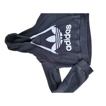 Adidas Cropped Sweatshirt XS Womens Black White Logo Hooded Pullover Lon... - $21.00