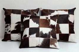 Set of 2 Exotic Tricolor Cowhide Cushion Pillowcases Brown, Black and White TriC - £56.70 GBP