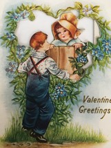 Vintage Valentine Greetings Card Boy Girl Flips Single Fold Small Valentines Day - £6.31 GBP