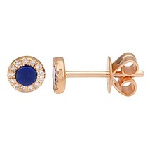 Authenticity Guarantee 
Round Blue Lapis Lazuli Diamond Halo Stud Earrings 14... - £472.97 GBP