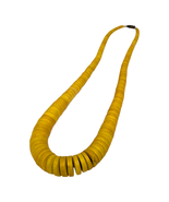 Mustard Yellow Graduated Wooden Coco Disc Vintage Boho Tribal 17in Neckl... - $11.87