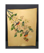 Vintage 1951 Watercolor Painting Robins Flowers 10 x 8 - $10.89