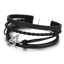 Amorcome Star Charm Black Leather Bracelets For Women Bracelets &amp; Bangles Boho B - £8.99 GBP