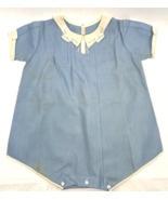 Vintage Baby Toddler Embroidered Blue Romper Playsuit One Piece Bubble - $449.28 MXN