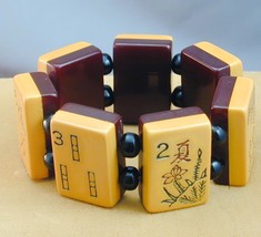 FAB Vintage Bakelite Mahjong Tile Bracelet RARE Ox Blood Red Bakelite Backs - £98.45 GBP