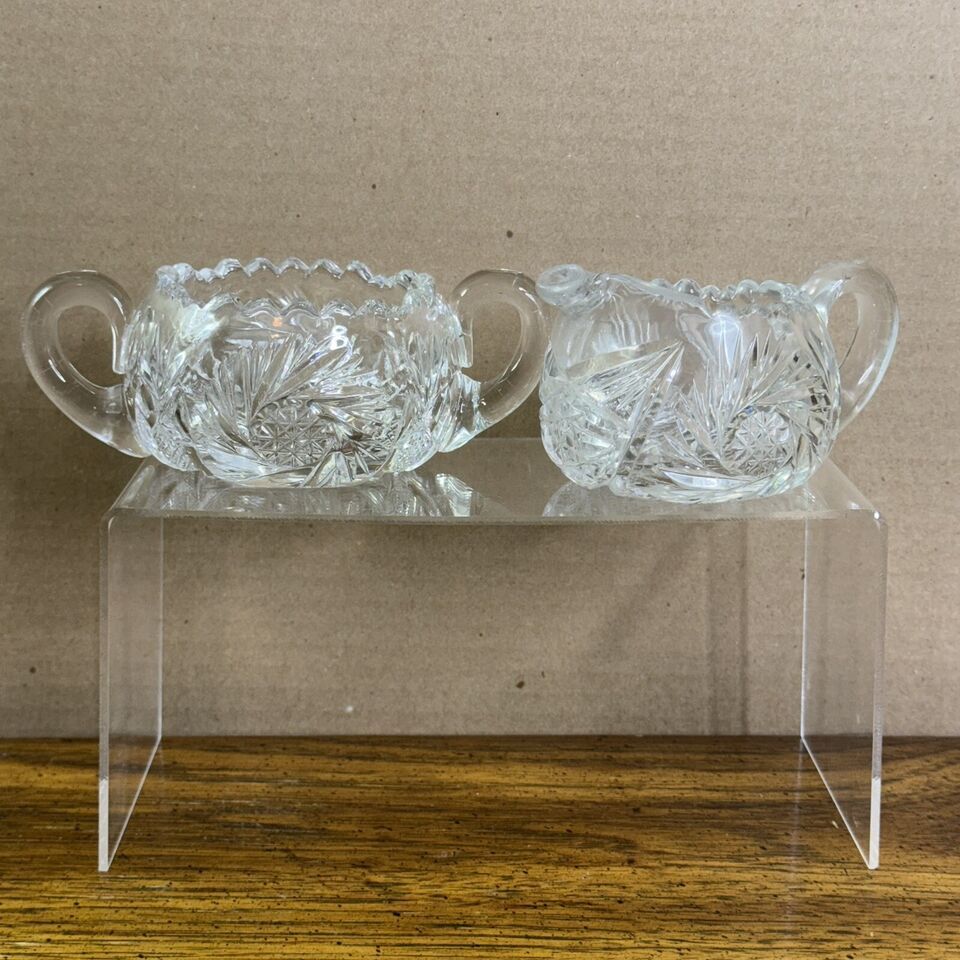 Antique American Brilliant Glass Creamer &amp; Sugar ABP EAPG - $23.15